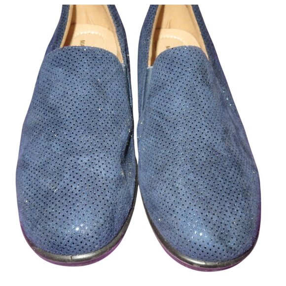 Clarks Collection Navy Blue Perforated Glitter Slip On Loafers Antifatigue - Picture 2 of 6
